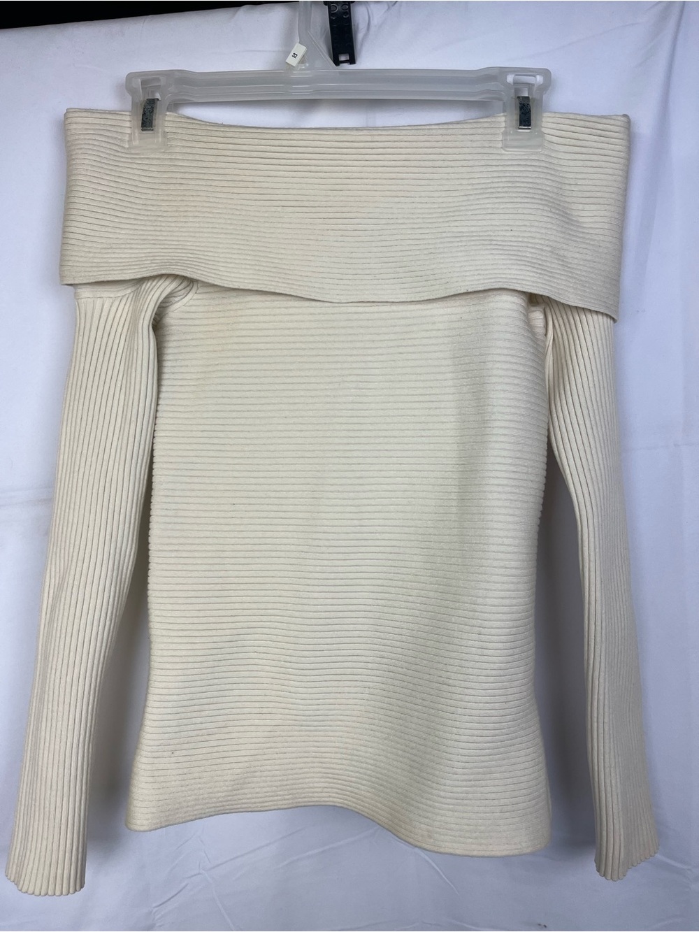 Elizabeth‎ and James ivory/cream ribbed off-the-shoulder wool-blend knit top XS
